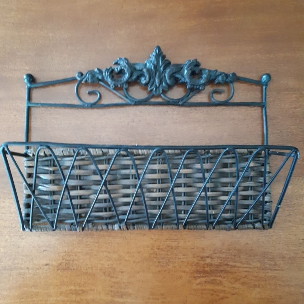 Vintage Ratan and Steel Paper holder